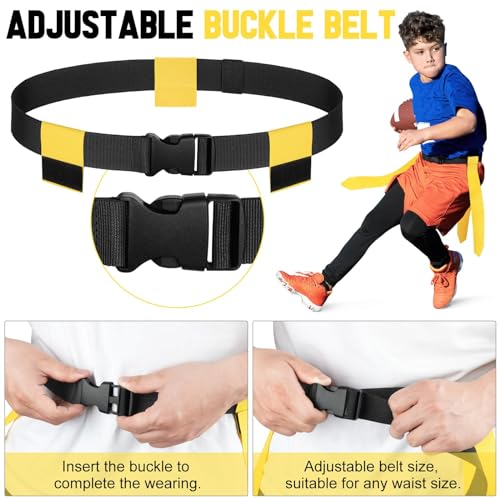 Flag Football Set for 14/20 Players - Adjustable Belts, Cones, Football, Pump, Bag - Youth & Adult Training Kit - Red Yellow Black Pump