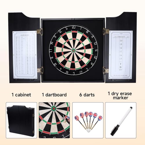 GSE Pro Black Solid Wood Dartboard Cabinet Set with Bristle Dartboard & Accessories
