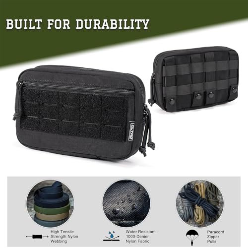 Black Tactical Molle Admin Pouch Utility EDC Tool Bag with US Flag Patch & D-Ring - Size L