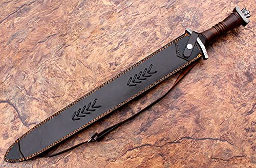 Hand Forged Damascus Steel Sword with Walnut Handle - Viking Gladiator Dagger