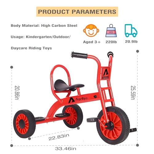 Ageliya Preschool Kids Tricycle for 3-7 Years Old - Sturdy Metal Frame, Red