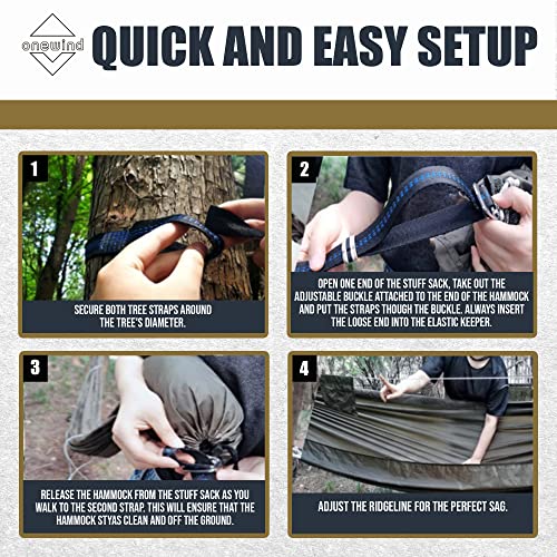 Onewind 12ft Ultralight Camping Hammock with Mosquito Net and Adjustable Ridgeline - Od Green, 12' x 68"