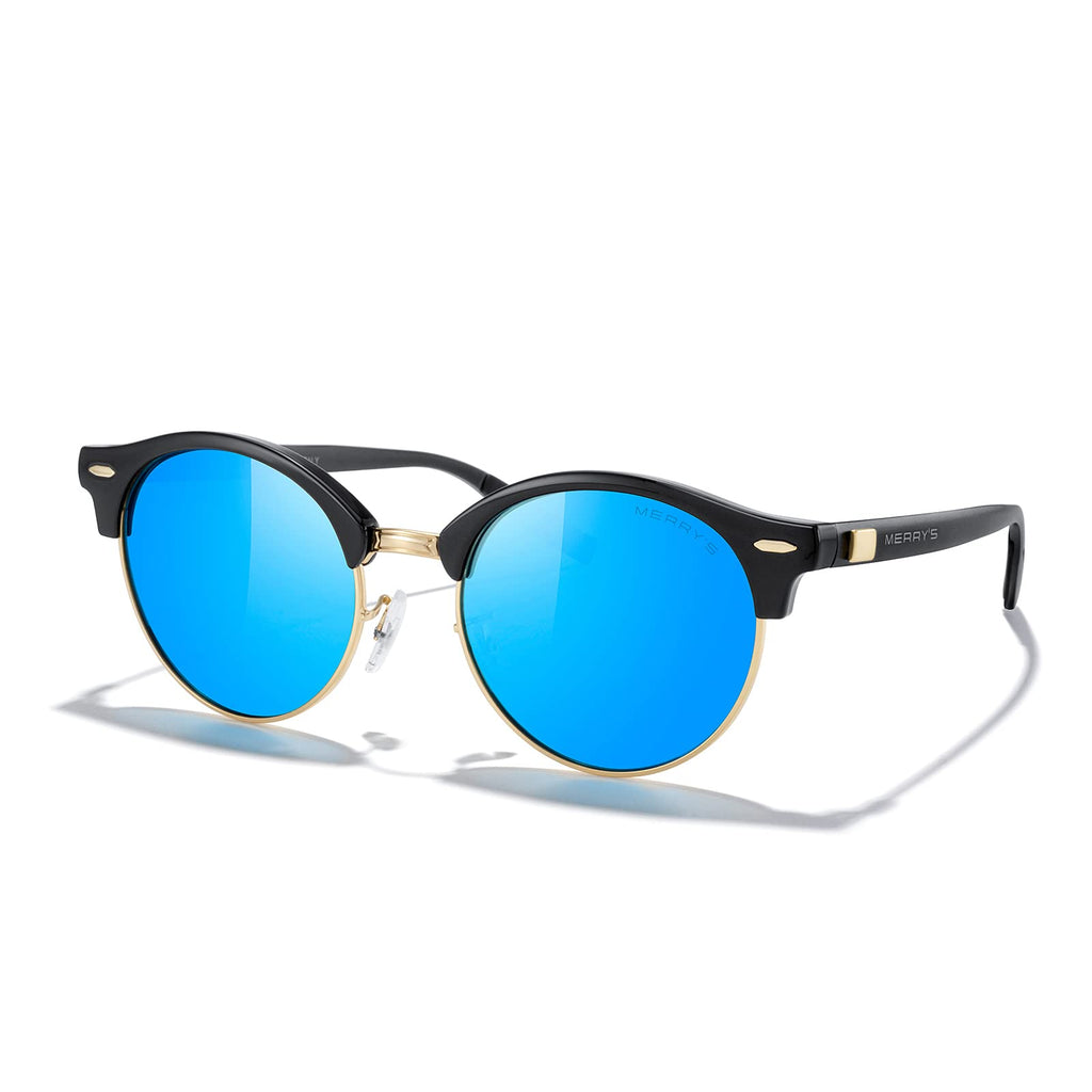 MERRY'S Round Polarized Sunglasses for Women Men Classic Retro Half Frame Aluminum Temples
