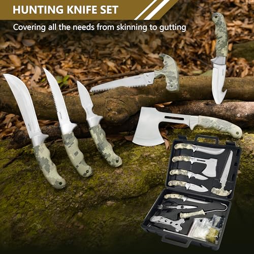 Jellas 15-Piece Hunting & Outdoor Gear Set with 4.6-Inch Fixed Blades and Portable Case