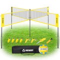 Yellow 4-Player Volleyball Game Set with 16FT & 32FT Court, Adjustable Height Backyard Badminton Combo