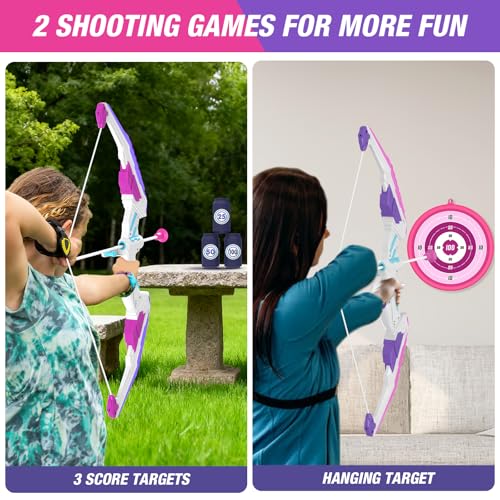 Kids Bow and Arrow Set with LED Light Up Arrows - Purple+White, 2 Pack