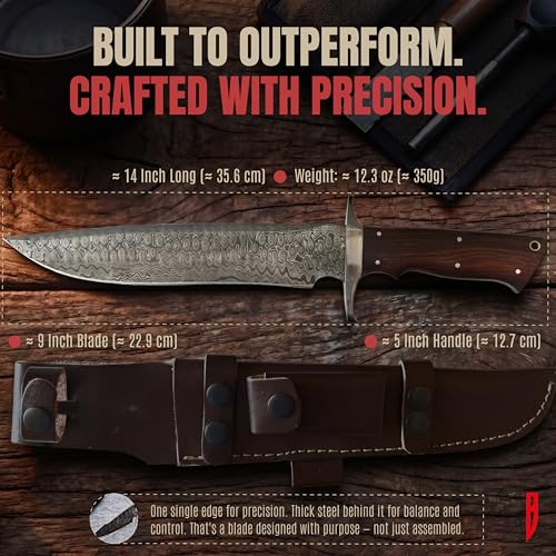 Patriot Handmade Damascus Long Hunting Knife 14-Inch Full Tang Survival Camp