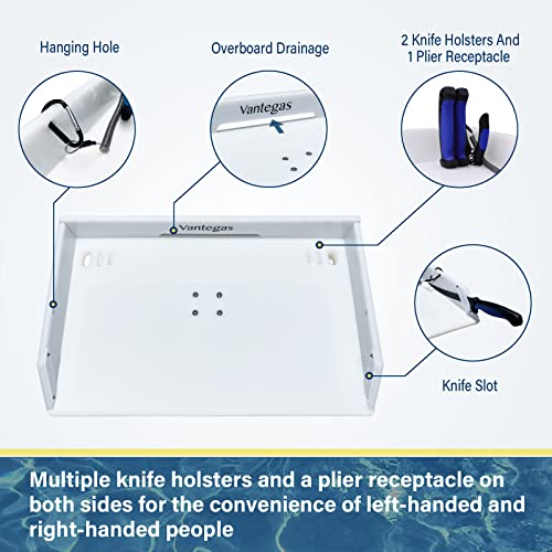 White Boat Fish Cleaning & Bait Cutting Board with Rod Holder & Tools - Marine-Grade PVC