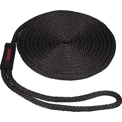 Solid Braid Dock Line with Chafe Guard 1/2-Inch x 15 Feet Marine Rope Black