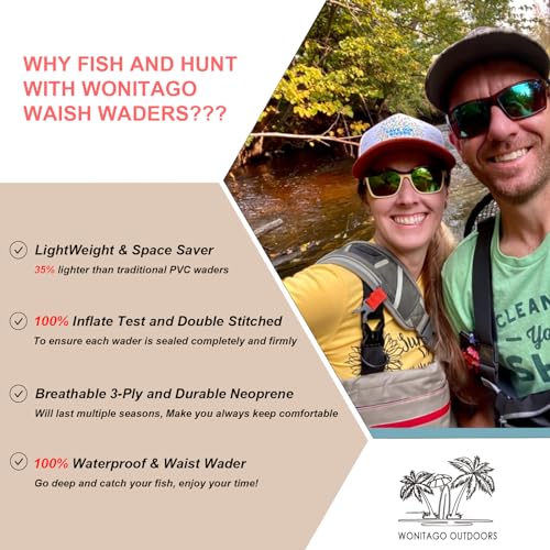 X-Large Green Waterproof Waist Waders for Men & Women - 3-Ply Breathable Fishing Pants