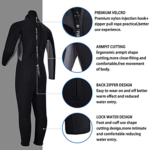 Kids 3mm Neoprene Wetsuit Fullsuit for Girls Boys - Gray, Medium
