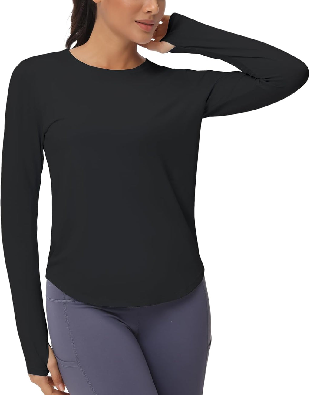 The Gym People Women's Long Sleeve Workout Shirt - Athletic Crewneck Hiking Top with Thumb Hole