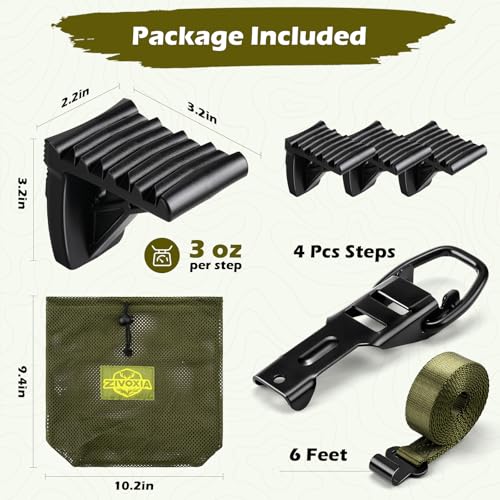 ZIVOXIA 4 Pack Ultra-Light Saddle Hunting Platform Steps with Heavy-Duty Strap & Cam Buckle, Anti-Slip Design