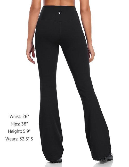 HeyNuts Harmony Flare Leggings for Women, High Waisted Tummy Control Bell Bottom Leggings Wide Leg Bootcut Yoga Pants Athletic Compression Buttery Soft Lounge Pants 32.5" Black M(8/10)