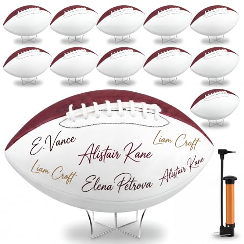 Hiboom Autograph Football Set with Stand - White Brown, Size 9, 8 Pack