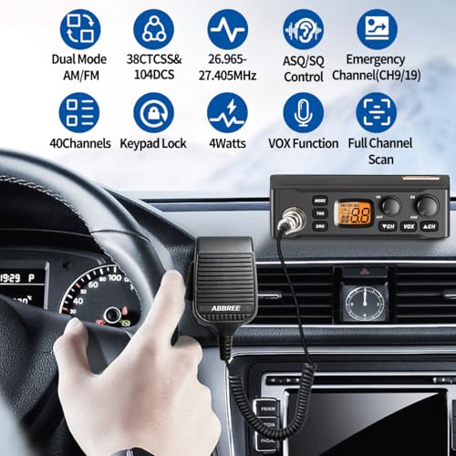ABBREE CB Radio with Magnetic Mount Antenna - Long Range Emergency 40 Channel - Enhanced Configuration