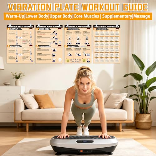 Yellow 11.8x16.5 Inch Vibration Plate Workout Poster Set - 3 Exercise Charts & 30-Day Planner