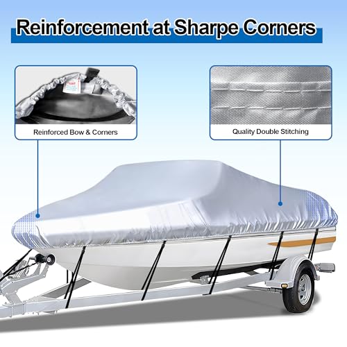 Trailerable Boat Cover 20-23 Ft Waterproof Heavy Duty V-Hull Fish & Ski Cover with Storage Bag - Silver / 20'-23' Long, 100" Wide