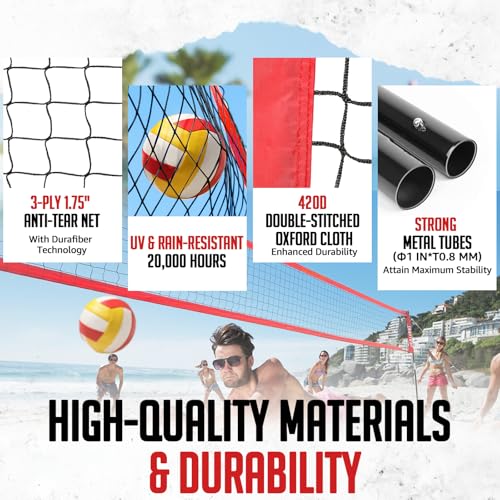 12FT Adjustable Volleyball Net with 3 Heights, Durable Fiberglass Poles, Complete Set