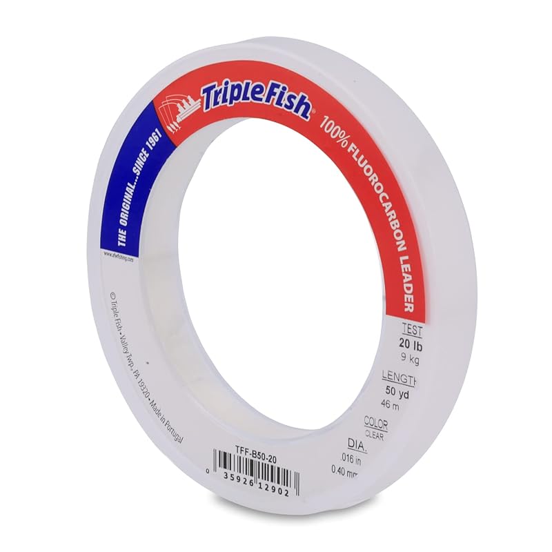 Triple Fish 20 lb Fluorocarbon Leader - 50 yd Clear, Heavy-Duty, Abrasion-Resistant