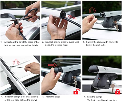 Amazon Basics 56-inch Cross Rail Roof Rack for SUVs & Cars, 2-Pack, Black/Silver