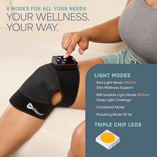 Red Light Therapy Knee Wrap - LifePro Biorecover Dual Spectrum 660nm & 850nm - Black, One Size