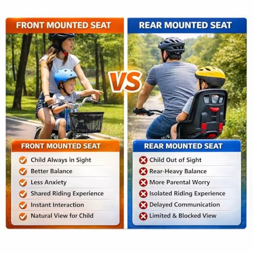 Child Bike Seat Front Mount for Kids 2-6 Years Lightweight & Portable Blue-021