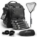 Medium Waterproof Fishing Backpack 40L with Tackle Boxes, Rod Holder & Foldable Net - Black