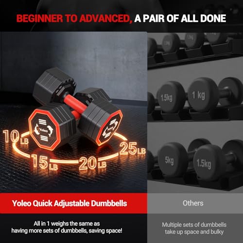 25LB Adjustable Dumbbell Set with Rotary Dial Lock - Space-Saving Home Fitness Equipment for Men & Women