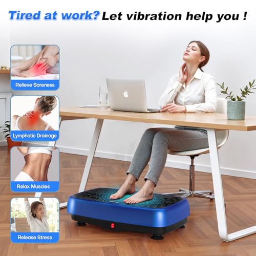 Blue EvoSpark Vibration Plate Exercise Machine with Dual Motor & Resistance Bands