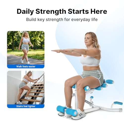 MERACH Adjustable Deep Squat Machine for Women - White & Blue, XL - Home Glutes & Leg Workout Equipment