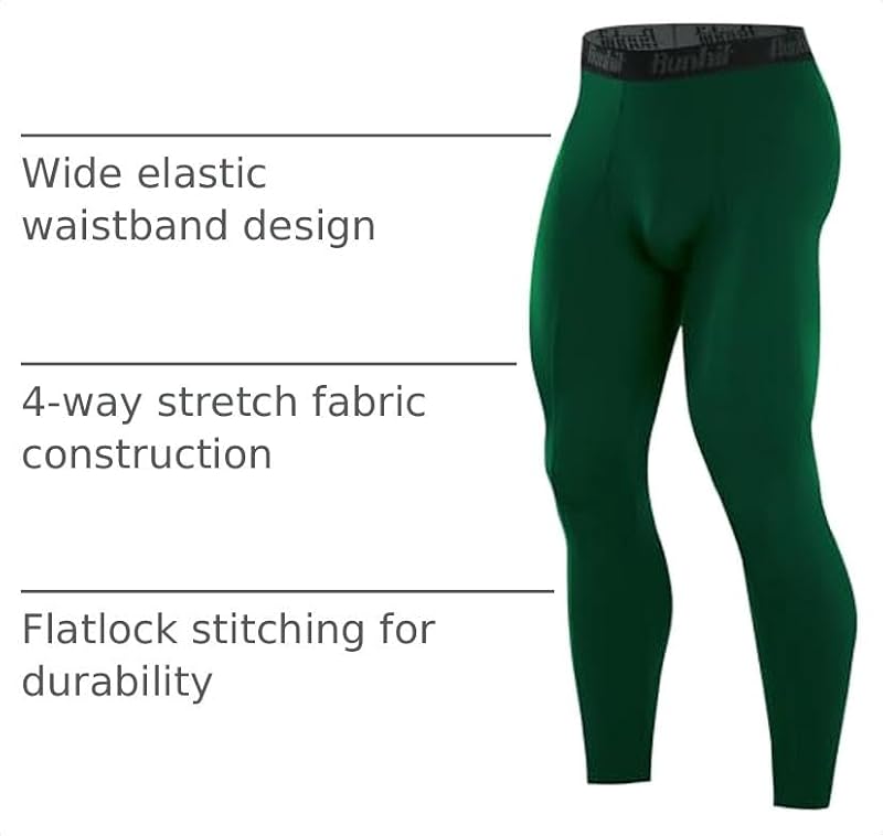 Men’s Compression Running Pants - Green, Medium, Workout Leggings for Sports & Yoga