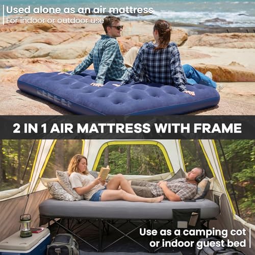 FUNDANGO Queen Camping Cot with Electric Pump & Air Mattress - Dark Grey