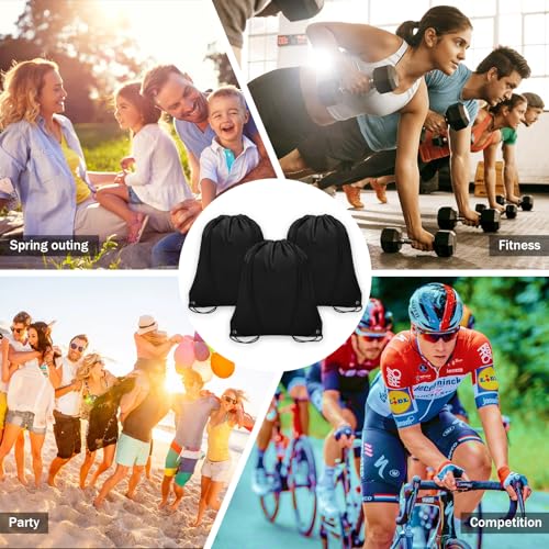 Black 150PCS Drawstring Gym Backpack Bulk Polyester Cinch Bags for Sports & Travel