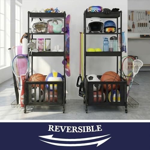 Faesun Small Sports Equipment Organizer - 4-Tier Ball & Gear Storage Cart with Wheels