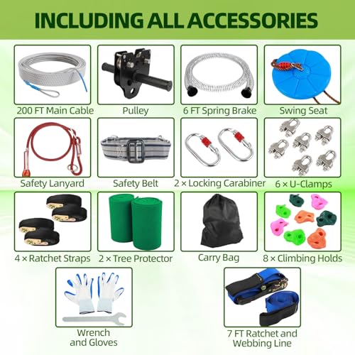 OLenyer 200FT Backyard Zipline Kit for Kids & Adults - Safe & Durable