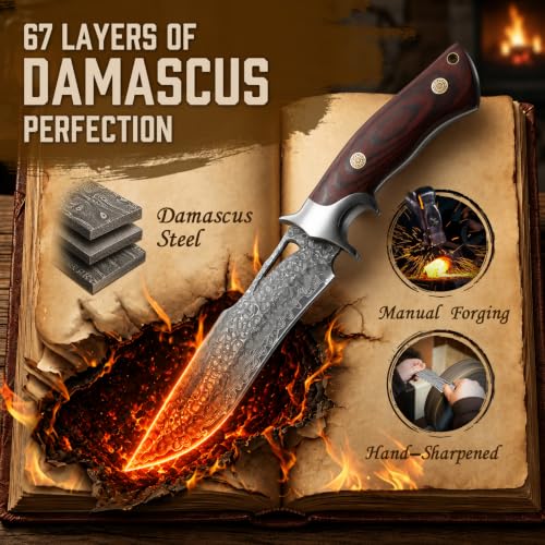 Purple Dragon Damascus Fixed Blade Knife 5.5 Inch with Sheath - Ideal Gift for Men