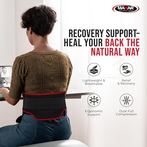 MAXAR Bio-Magnetic Back Brace LG (Naval 36-40in) - Lumbar Support for Lower Back Pain