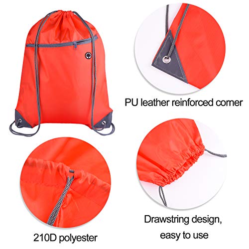 Red Drawstring Backpack Bags 12 Pack with Zipper & Headphone Hole - Durable Polyester