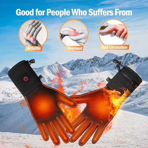 Rechargeable Heated Gloves for Men Women - Battery-Powered Winter Mitts with Touchscreen Compatibility - Black, Medium Variation