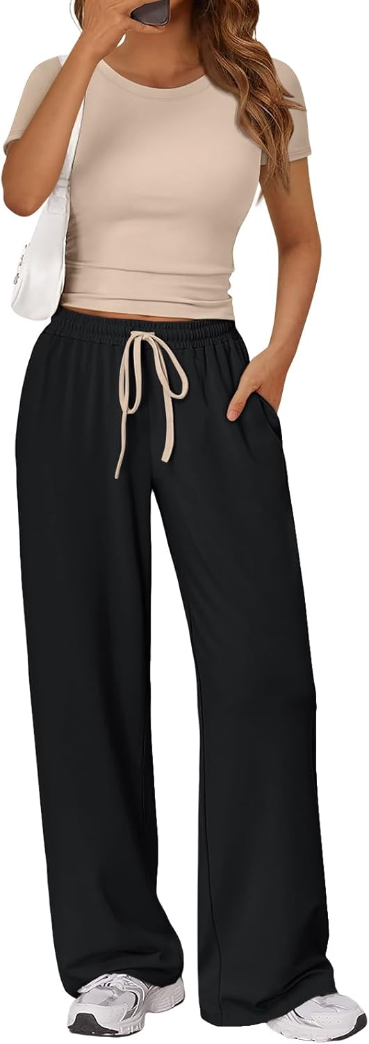 Trendy Queen 2 Piece Matching Summer Sweatsuit - Women's Side Ruching Top & Wide Leg Pants Set with Pockets