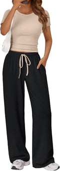 Trendy Queen 2 Piece Matching Summer Sweatsuit - Women's Side Ruching Top & Wide Leg Pants Set with Pockets