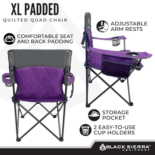 Black Sierra XL Purple Padded Camping Chair for Adults Heavy Duty Foldable Seat