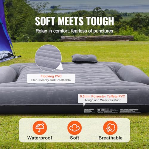 6-6.5 ft Full Size Truck Bed Air Mattress with Pump & Pillows for Camping