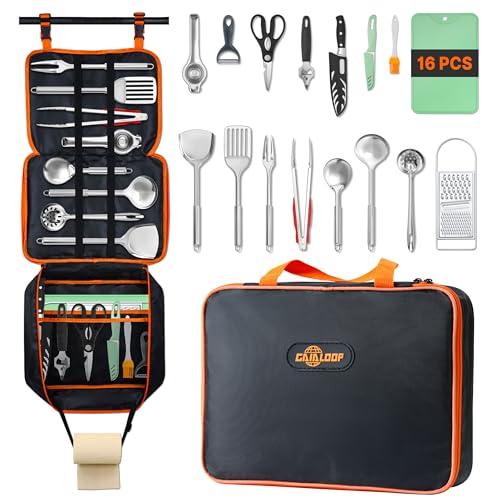 16-Piece Camping Cooking Utensil Set with Organizer Bag - Outdoor Kitchen Tools