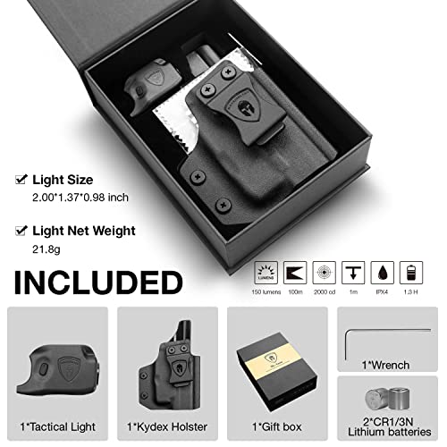 WARRIORLAND Glock 43/43X Mini Tactical Light with Kydex Holster, 150 Lumens