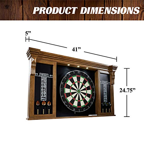 Barrington Pub Style Dartboard with LED Light and Wood Cabinet - Woodhaven Variation