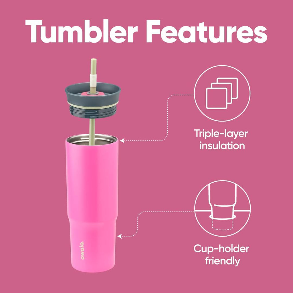 Owala Stainless Steel Travel Tumbler - Triple Layer Insulation, Spill Resistant Lid & Straw, 24 oz, Watermelon Breeze