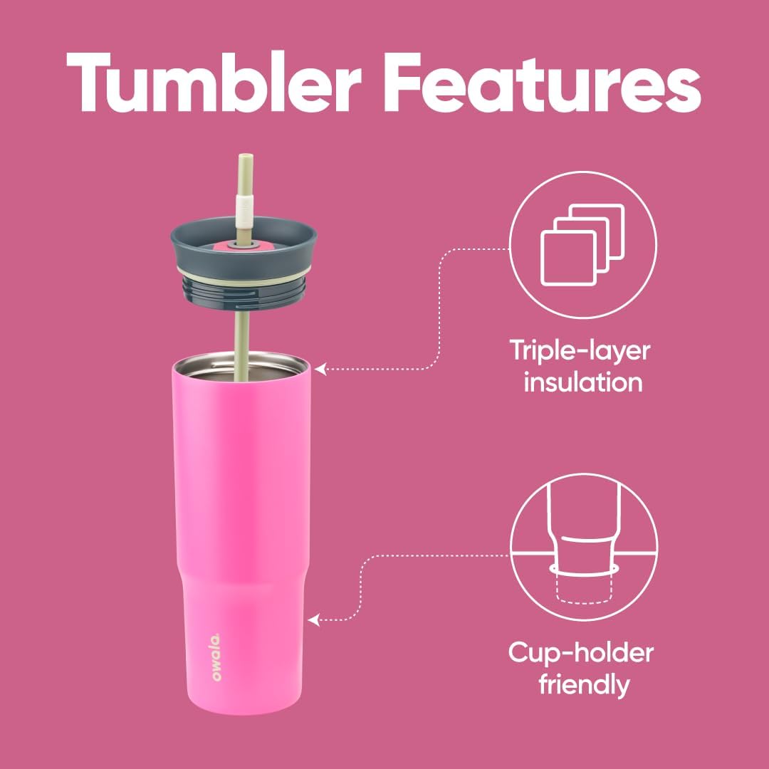 Owala Stainless Steel Travel Tumbler - Triple Layer Insulation, Spill Resistant Lid & Straw, 24 oz, Watermelon Breeze