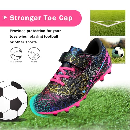Hanani Boys Girls Soccer Cleats - Kids Football Shoes, 2 Big Kid / Black Red